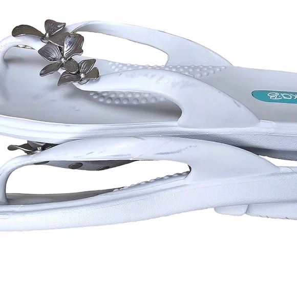 Oka.B Kona Metal Floral Flip Flop Sandals in Salt Size ML - Picture 12 of 12